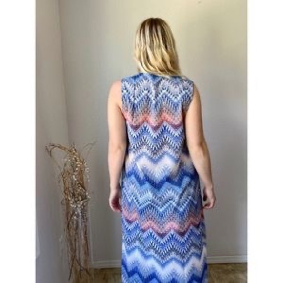 BCBGMaxazria Blue Printed Multi Zig Zag Ombre Asymmetrical High Low Dress - Picture 3 of 11